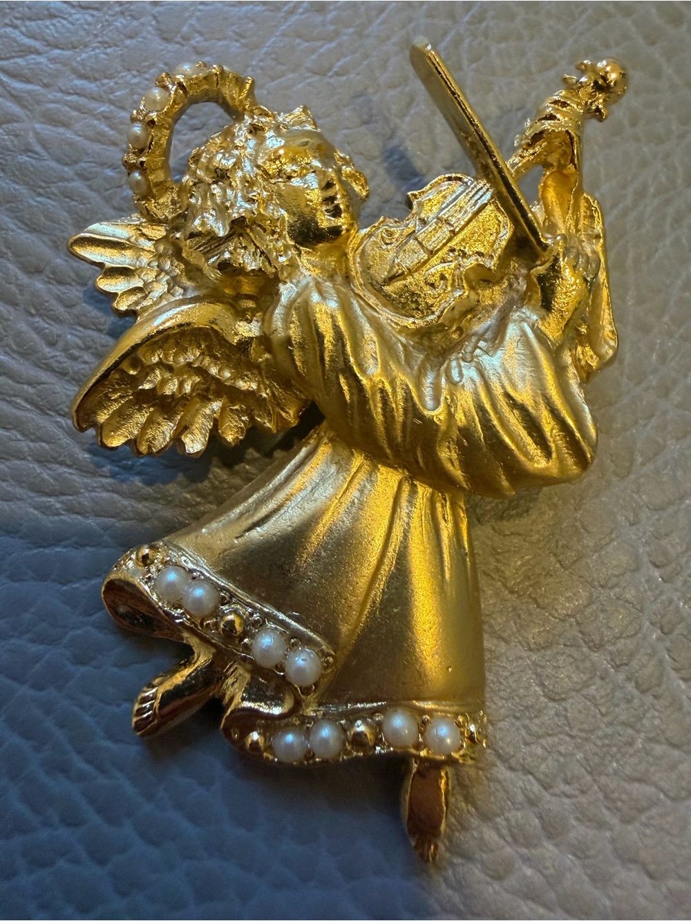 Vintage RR Robin Rush Angel Violin Seed Pearl USA Rare